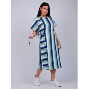 Платье  женское       из кулирки     с коротким рукавом  Голубой, Зеленый  Полоска   