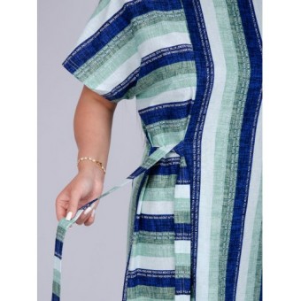 Платье  женское       из кулирки     с коротким рукавом  Голубой, Зеленый  Полоска