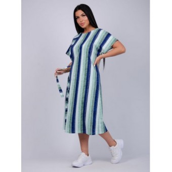 Платье  женское       из кулирки     с коротким рукавом  Голубой, Зеленый  Полоска
