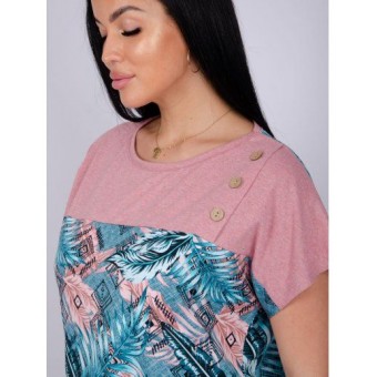 Туника  женская       из кулирки     с коротким рукавом  Зеленый, Розовый