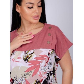 Туника  женская       из кулирки     с коротким рукавом    Листья