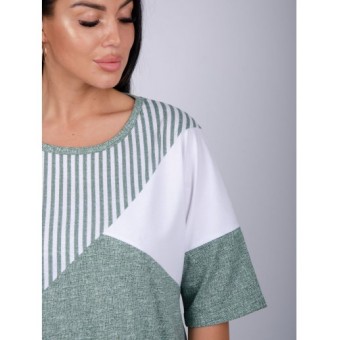 Платье  женское       из кулирки     с коротким рукавом  зеленое  Полоска