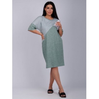 Платье  женское       из кулирки     с коротким рукавом  зеленое  Полоска