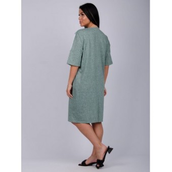 Платье  женское       из кулирки     с коротким рукавом  зеленое  Полоска