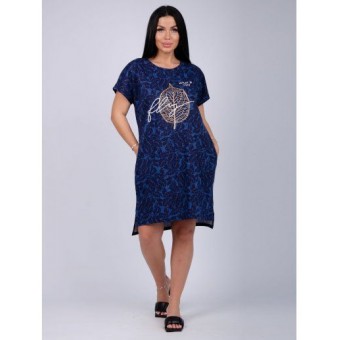 Туника  женская       из кулирки     с коротким рукавом  черная  Листья