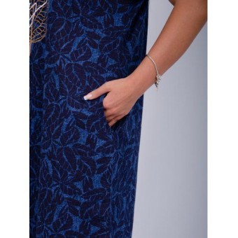 Туника  женская       из кулирки     с коротким рукавом  черная  Листья