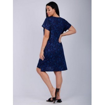 Туника  женская       из кулирки     с коротким рукавом  черная  Листья