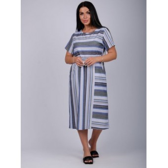 Платье  женское       из кулирки     с коротким рукавом  Зеленый, Синий  Полоска   