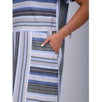 Платье  женское       из кулирки     с коротким рукавом  Зеленый, Синий  Полоска   