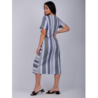 Платье  женское       из кулирки     с коротким рукавом  Зеленый, Синий  Полоска   