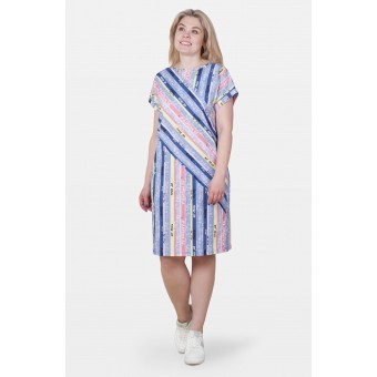 Туника  женская       из кулирки     с коротким рукавом  в ассортименте  Полоска   