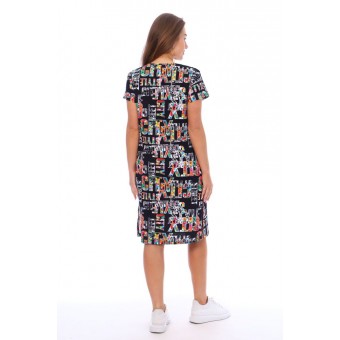 Туника  женская       из кулирки     с коротким рукавом  черная  Надписи   