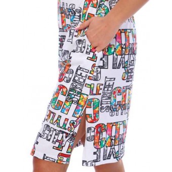 Туника  женская       из кулирки     с коротким рукавом  белая  Надписи   