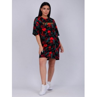 Туника  женская       из кулирки     с рукавом 1/2  Красный, Черный  Сердечки