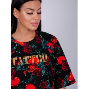 Туника  женская       из кулирки     с рукавом 1/2  Красный, Черный  Сердечки