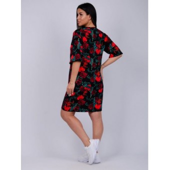 Туника  женская       из кулирки     с рукавом 1/2  Красный, Черный  Сердечки