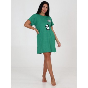 Туника  женская       из кулирки     с коротким рукавом  зеленая  Животные   