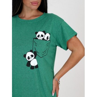 Туника  женская       из кулирки     с коротким рукавом  зеленая  Животные   