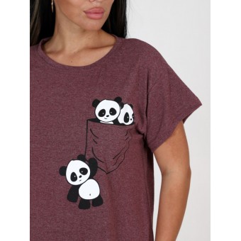 Туника  женская       из кулирки     с коротким рукавом  бордовая  Животные   