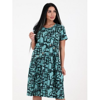 Платье  женское       из кулирки     с коротким рукавом  Бирюзовый