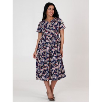 Платье  женское       из кулирки     с коротким рукавом  Темно-синий