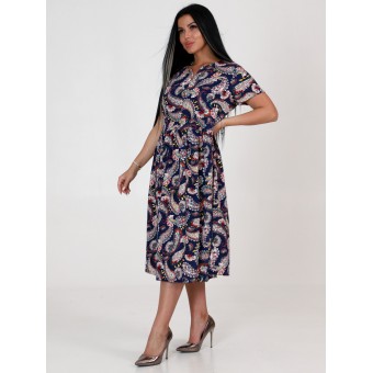 Платье  женское       из кулирки     с коротким рукавом  Темно-синий