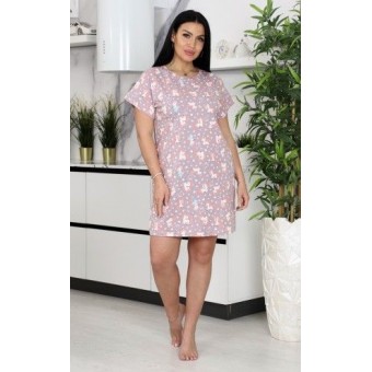 Туника  женская       из кулирки     с коротким рукавом  розовая  Животные   