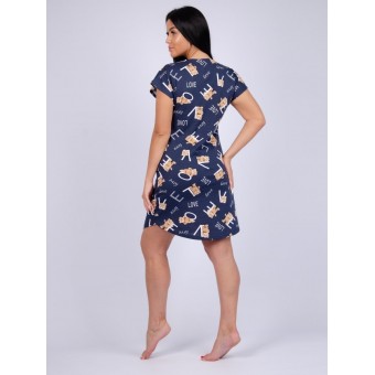 Туника  женская       из кулирки     с коротким рукавом  синяя  Животные   