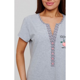 Туника  женская       из кулирки     с коротким рукавом  серая  Рисунок