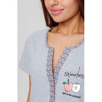 Туника  женская       из кулирки     с коротким рукавом  серая  Рисунок