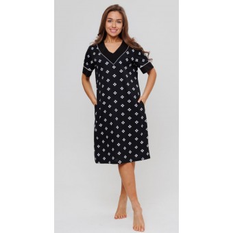 Туника  женская       из кулирки     с коротким рукавом  черная  Цветы