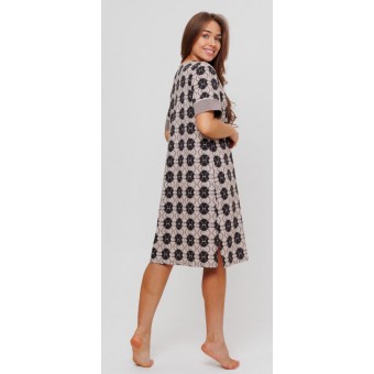 Туника  женская       из кулирки     с коротким рукавом  бежевая  Принт   