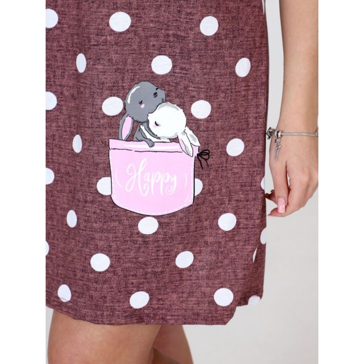 Туника женская из кулирки с коротким рукавом коричневая Животные