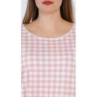 Туника  женская       из кулирки     с коротким рукавом  розовая  Клетка