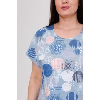 Туника  женская       из кулирки     с коротким рукавом  синяя  Круги