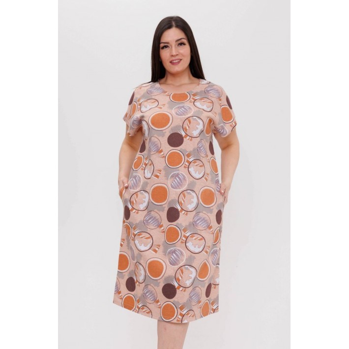 Туника женская из кулирки с коротким рукавом оранжевая Круги