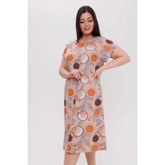 Туника  женская       из кулирки     с коротким рукавом  оранжевая  Круги