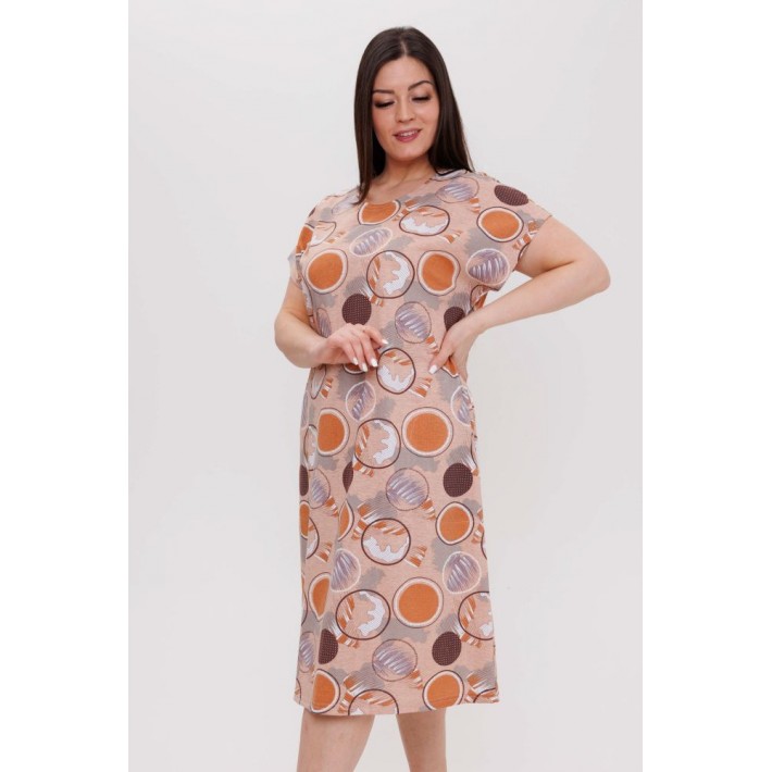 Туника женская из кулирки с коротким рукавом оранжевая Круги