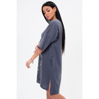 Туника  женская       из кулирки     с рукавом 3/4  серая  Рисунок