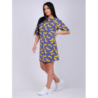 Туника  женская       из кулирки     с рукавом 1/2  фиолетовая  Фрукты