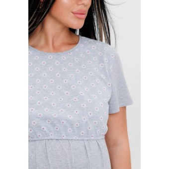 Туника  женская       из кулирки     с коротким рукавом  серая  Цветы
