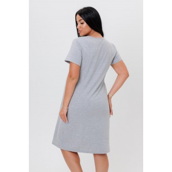 Туника  женская       из кулирки     с коротким рукавом  серая  Цветы