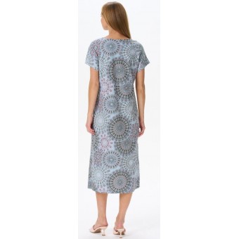 Платье  женское       из кулирки     с коротким рукавом  голубое  Орнамент