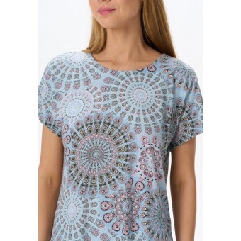Платье  женское       из кулирки     с коротким рукавом  голубое  Орнамент