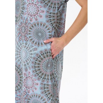 Платье  женское       из кулирки     с коротким рукавом  голубое  Орнамент