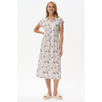 Платье  женское       трикотажное     с коротким рукавом  Серый, Бежевый  Абстракция   