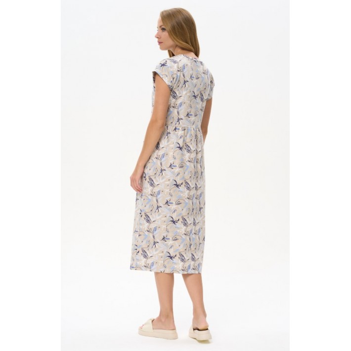 Платье женское трикотажное с коротким рукавом Серый, Бежевый Абстракция