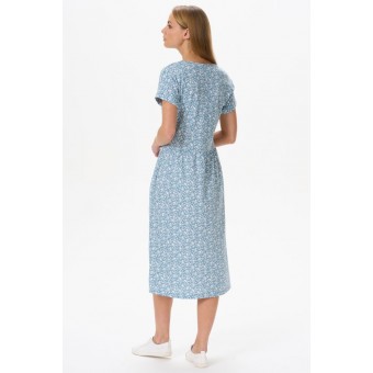 Платье  женское       из кулирки     с коротким рукавом  голубое  Цветы
