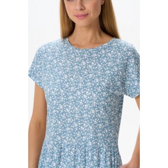 Платье  женское       из кулирки     с коротким рукавом  голубое  Цветы