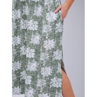 Платье  женское       из кулирки     с коротким рукавом  зеленое  Цветы